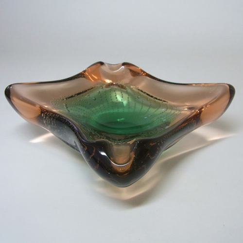 (image for) Harrachov/Mstisov? Czech 1950's Pink + Green Glass Bowl - Click Image to Close