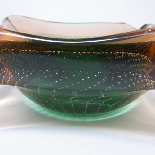 (image for) Harrachov/Mstisov? Czech 1950's Pink + Green Glass Bowl - Click Image to Close
