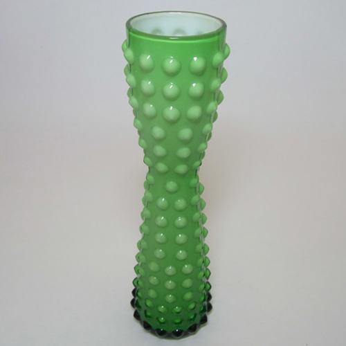 (image for) Tajima Japanese 1970's Retro Green Cased Glass Knobbly Vase - Click Image to Close