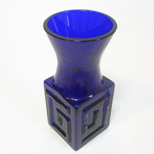 (image for) Dartington #FT58 Frank Thrower Blue Glass Greek Key Vase - Click Image to Close