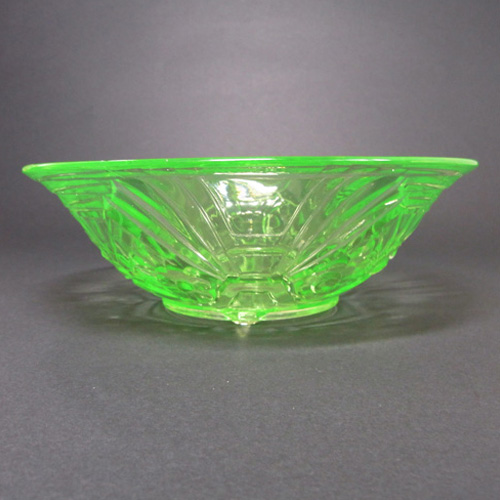 Jobling #6000 Art Deco Uranium Green Glass Flower Bowl - Click Image to Close