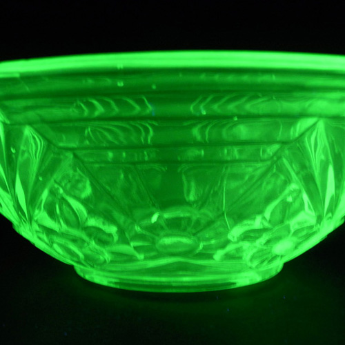 Jobling #6000 Art Deco Uranium Green Glass Flower Bowl - Click Image to Close
