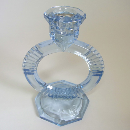Libochovice #1691 Czech Art Deco Blue Glass Candlesticks - Click Image to Close