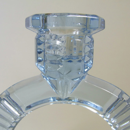 (image for) Libochovice #1691 Czech Art Deco Blue Glass Candlesticks - Click Image to Close