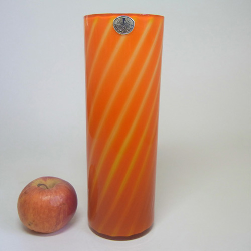 (image for) Elme 1970s Scandinavian Orange Cased Glass Striped Vase - Click Image to Close