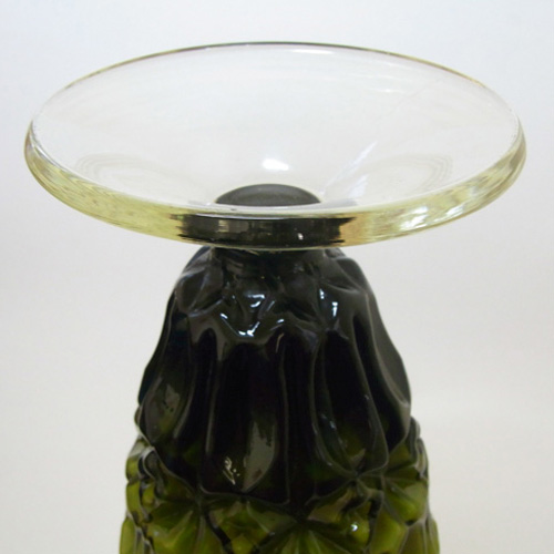 Empoli Large Italian Olive Green Mold Blown Glass Vase - Click Image to Close