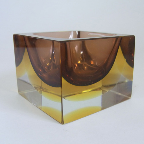 (image for) Murano/Sommerso Faceted Amber Glass Block Bowl - Click Image to Close