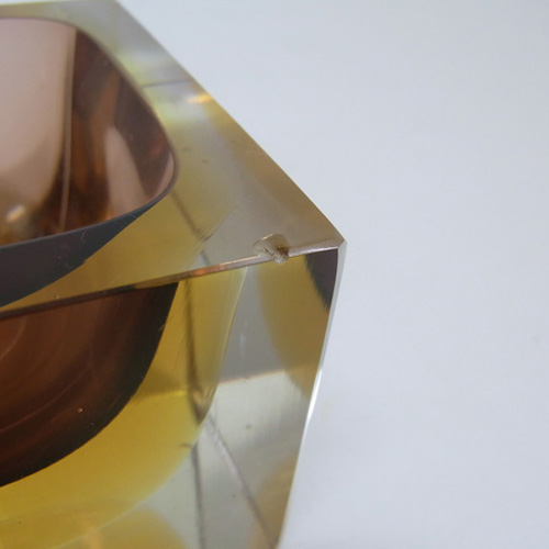 (image for) Murano/Sommerso Faceted Amber Glass Block Bowl - Click Image to Close