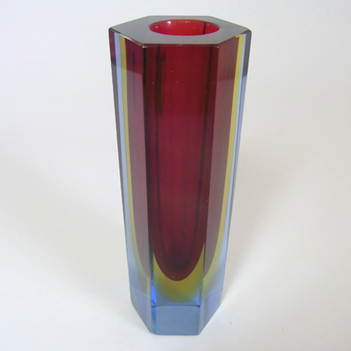 (image for) Murano/Sommerso Faceted Red Glass Block Vase - Click Image to Close