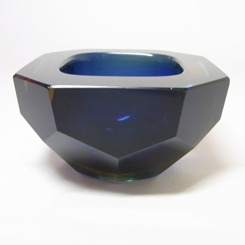 (image for) Murano/Sommerso Faceted Blue Glass Block Bowl - Click Image to Close