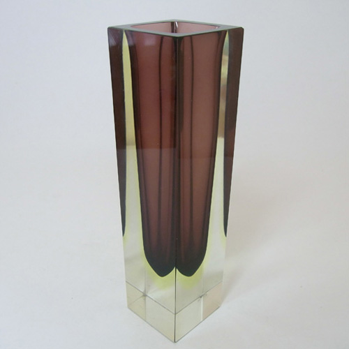 (image for) Murano/Sommerso Faceted Uranium Glass Block Vase - Click Image to Close