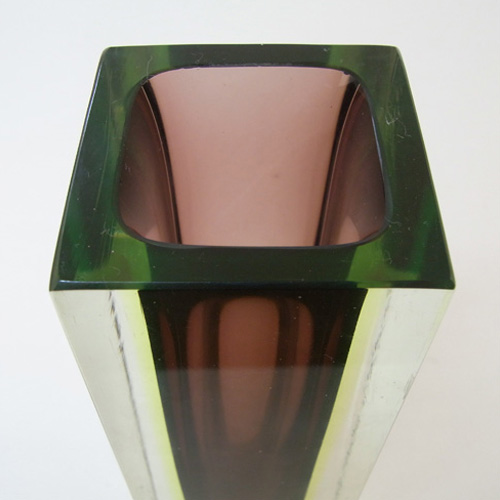 Murano/Sommerso Faceted Uranium Glass Block Vase - Click Image to Close
