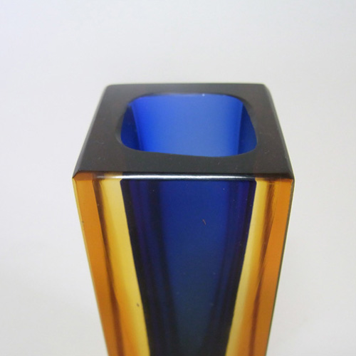 (image for) Murano/Sommerso Faceted Blue Glass Block Vase - Click Image to Close