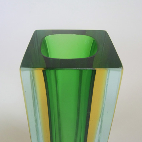 (image for) Murano/Sommerso Faceted Green Glass Block Vase - Click Image to Close