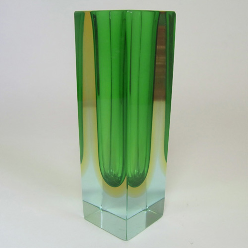 (image for) Murano/Sommerso Faceted Green Glass Block Vase - Click Image to Close