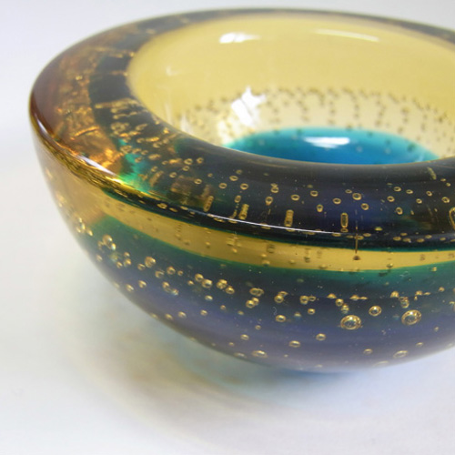 (image for) Galliano Ferro Murano Blue & Amber Glass Bullicante Bowl - Labelled - Click Image to Close