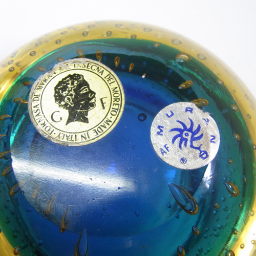 (image for) Galliano Ferro Murano Blue & Amber Glass Bullicante Bowl - Labelled - Click Image to Close