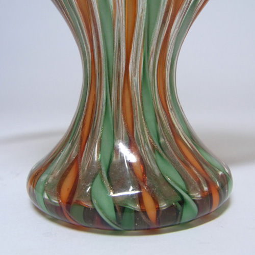 Murano Green + Orange Filigree & Aventurine Glass Vase - Click Image to Close