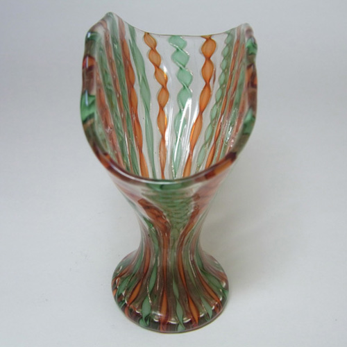 (image for) Murano Green + Orange Filigree & Aventurine Glass Vase - Click Image to Close