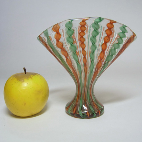 (image for) Murano Green + Orange Filigree & Aventurine Glass Vase - Click Image to Close