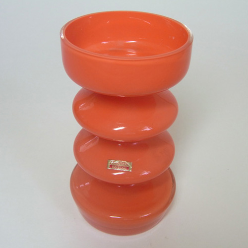 Friedrich German Orange Cased Glass Vase - Labelled - Click Image to Close