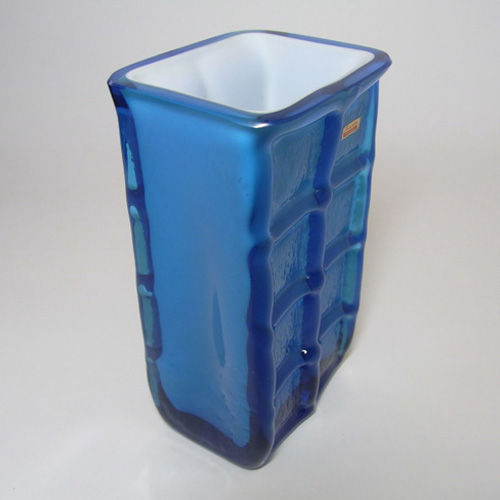 Friedrich German Blue Retro Cased Glass Vase - Labelled - Click Image to Close