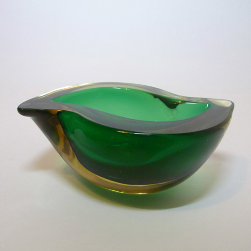 Murano Geode Green & Amber Sommerso Glass Zig Zag Bowl - Click Image to Close