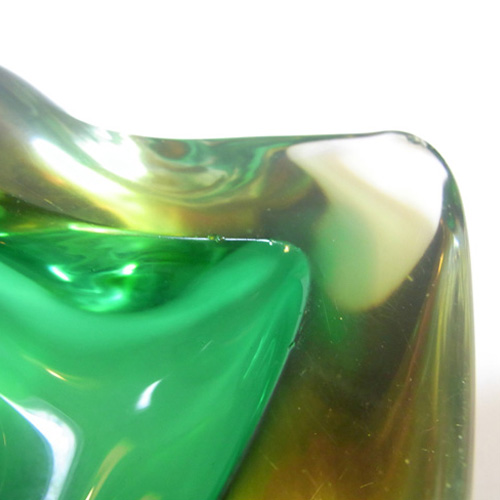 (image for) Murano Geode Green & Amber Sommerso Glass Zig Zag Bowl - Click Image to Close