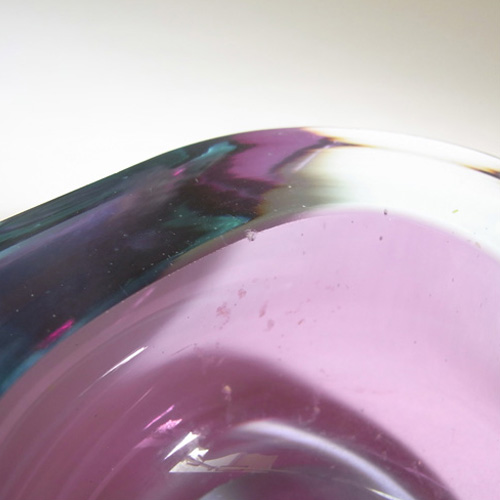 (image for) Murano Geode Purple & Turquoise Sommerso Glass Triangle Bowl - Click Image to Close