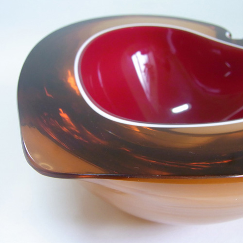 (image for) Murano Geode Pink, White & Amber Sommerso Glass Heart Bowl - Click Image to Close