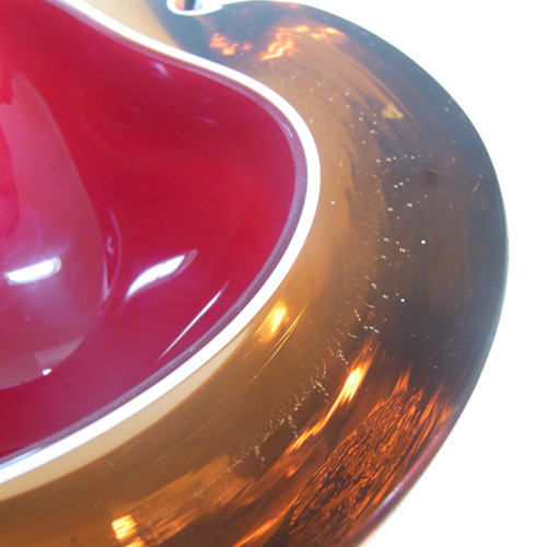 (image for) Murano Geode Pink, White & Amber Sommerso Glass Heart Bowl - Click Image to Close