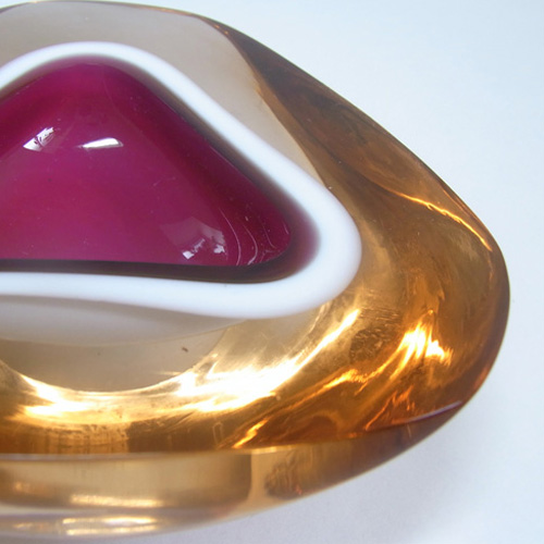 (image for) Murano Geode Pink, White & Amber Sommerso Glass Triangle Bowl - Click Image to Close