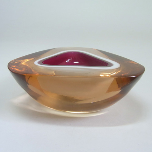 (image for) Murano Geode Pink, White & Amber Sommerso Glass Triangle Bowl - Click Image to Close