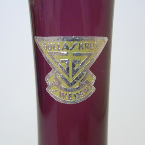 Gullaskruf/Arthur Percy Swedish Purple Glass Vase - Label - Click Image to Close