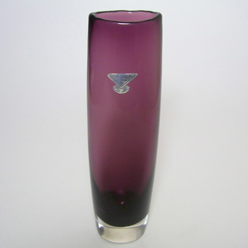 Gullaskruf Swedish Purple Cased Glass Vase - Labelled - Click Image to Close