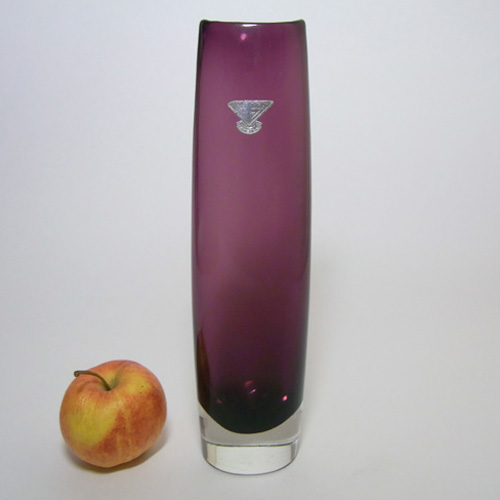 Gullaskruf Swedish Purple Cased Glass Vase - Labelled - Click Image to Close