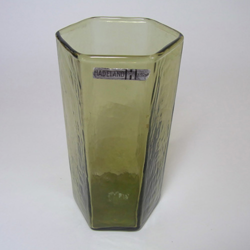 (image for) Hadeland Scandinavian 70's Green Glass Vase - Labelled - Click Image to Close
