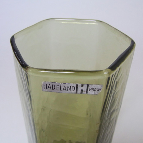 Hadeland Scandinavian 70's Green Glass Vase - Labelled - Click Image to Close