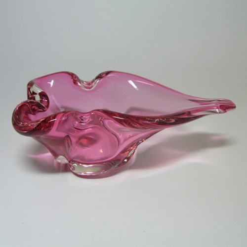 Harrachov Czech 1950s Pink Glass Sculpture Bowl #5/3576 - Click Image to Close