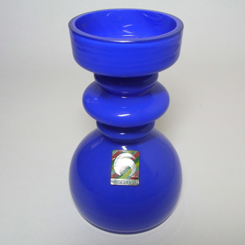 (image for) Hirschberg German Blue Hooped Glass Vase - Labelled - Click Image to Close