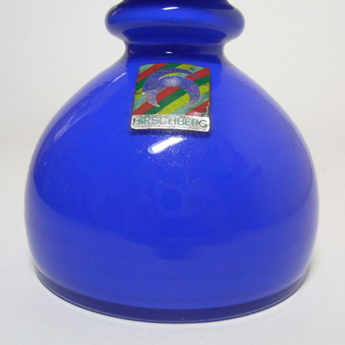 Hirschberg German Blue Hooped Glass Vase - Labelled - Click Image to Close