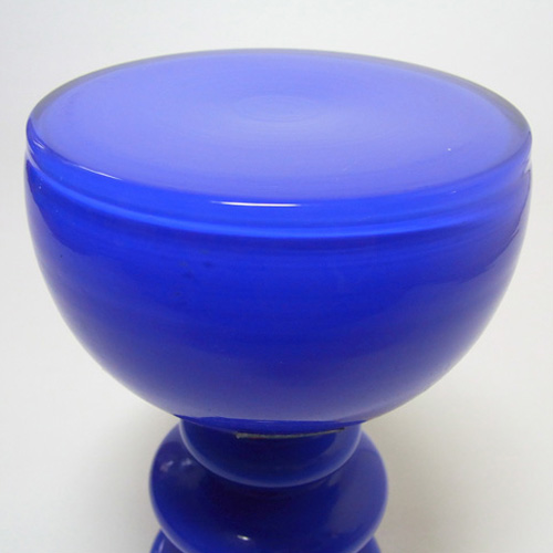 Hirschberg German Blue Hooped Glass Vase - Labelled - Click Image to Close