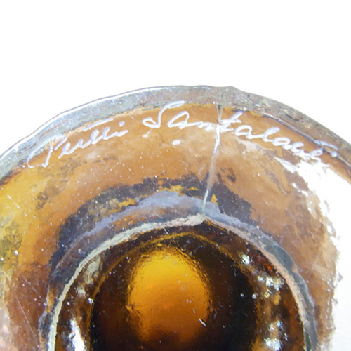 Humppila Amber Glass Vase/Bowl by Pertti Santalahti - Signed - Click Image to Close