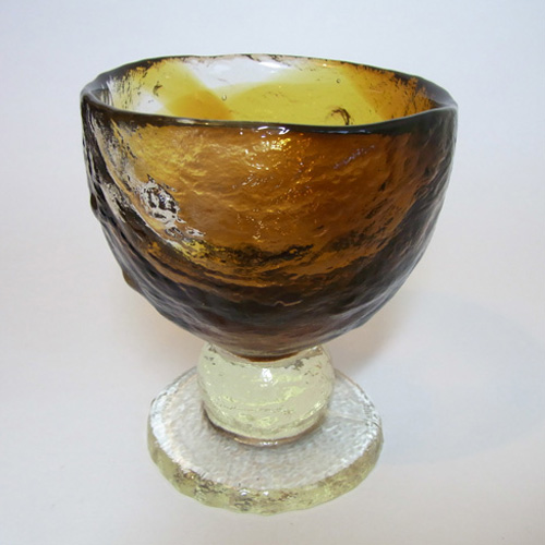 Humppila Amber Glass Vase/Bowl by Pertti Santalahti - Signed - Click Image to Close