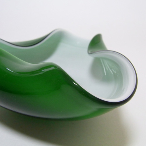 Japanese "Wales" Green Cased Glass Biomorphic Bowl - Click Image to Close