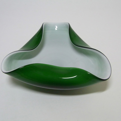 Japanese "Wales" Green Cased Glass Biomorphic Bowl - Click Image to Close