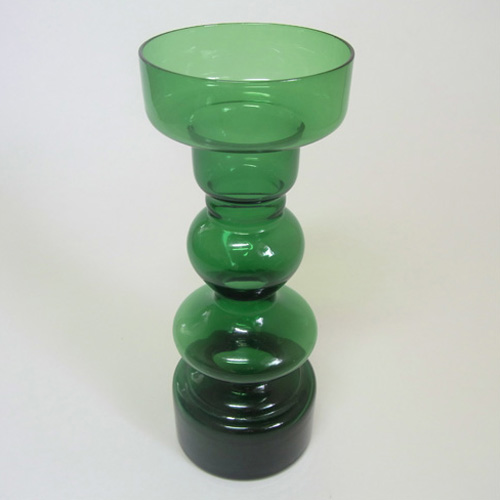 Japanese Green Hooped Art Glass Vase - Japan Label - Click Image to Close
