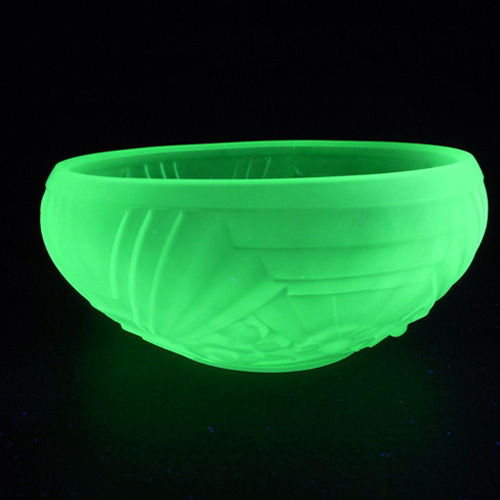 Jobling #6000 Art Deco Uranium Green Glass Flower Bowl/Dish - Click Image to Close