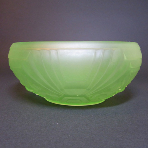 Jobling #6000 Art Deco Uranium Green Glass Flower Bowl/Dish - Click Image to Close