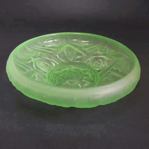 Jobling #8000 Art Deco Uranium Green Glass 'Tudor Rose' Bowl - Click Image to Close